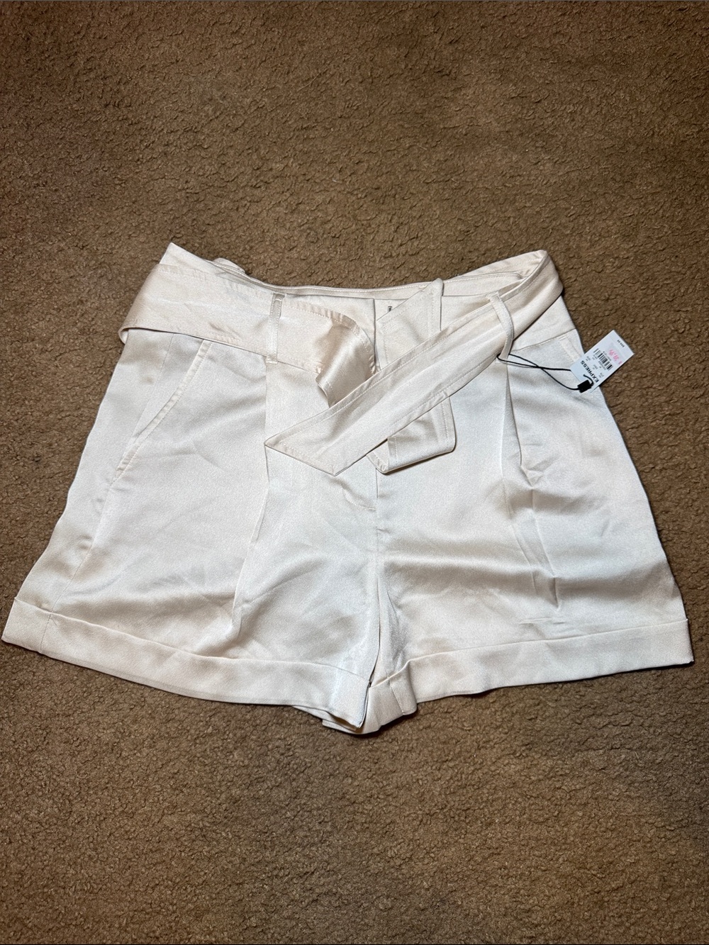 NEW- High-Waist Cream Belted Women's Shorts